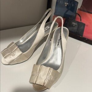 Nina Cream Peep-Toe Slingback Heels